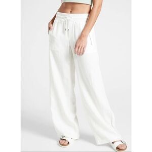 Athleta White Linen Wide Leg Drawstring Pants | Cabo Style Size 18 | Resortwear